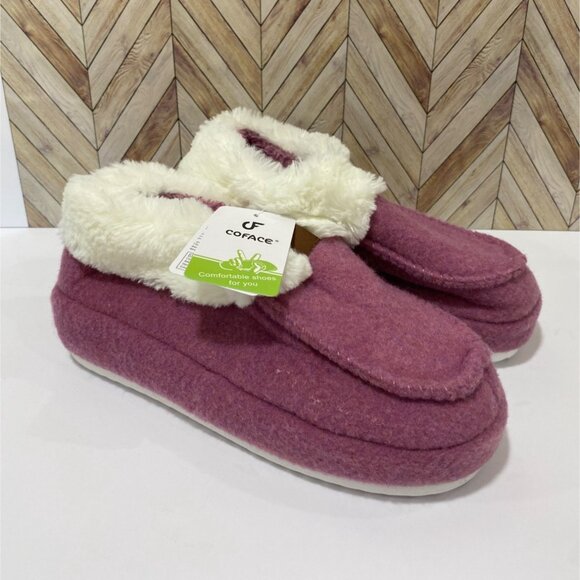COFACE Womens Warm House Slippers Fuzzy Moccasin Pink slippers NWT Size 8 - Picture 5 of 10